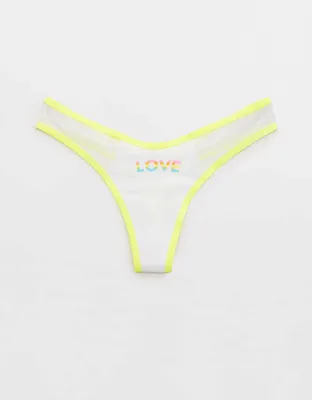 Aerie High Cut Cotton Mesh Thong Underwear