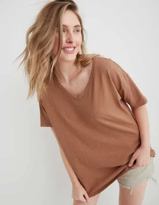 Aerie Distressed Basic V-Neck Boyfriend T-Shirt