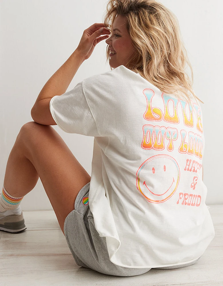 Aerie Smiley® Pride Graphic Oversized Boyfriend T-Shirt