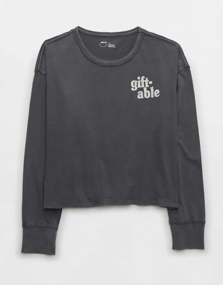 Aerie Long Sleeve Cropped Graphic Boyfriend T-Shirt