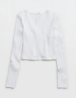 Aerie Cropped Ribbed Cardigan