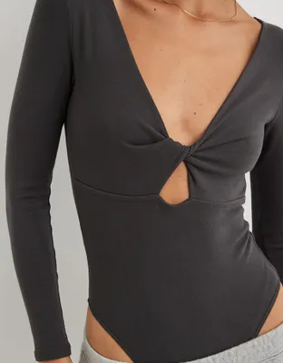 Aerie Long Sleeve Twist Front Bodysuit