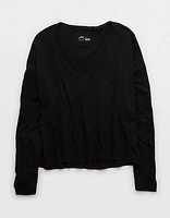 Aerie Long Sleeve Slouchy Oversized V-Neck T-Shirt