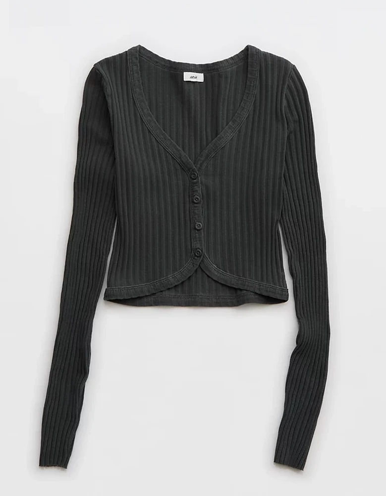 Aerie Cropped Ribbed Cardigan