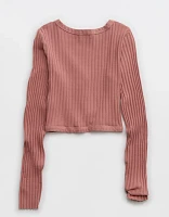 Aerie Cropped Ribbed Cardigan