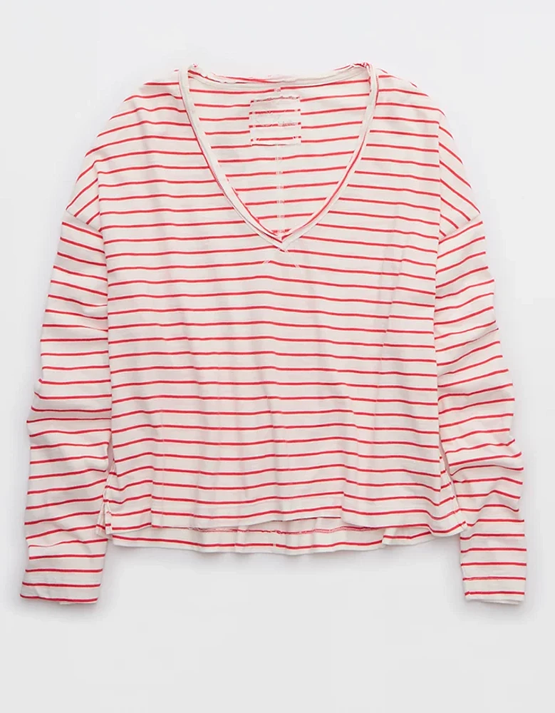 Aerie Long Sleeve Slouchy Oversized V-Neck T-Shirt