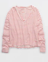 Aerie Long Sleeve Slouchy Oversized V-Neck T-Shirt