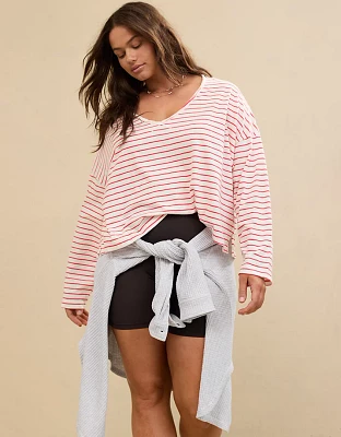 Aerie Long Sleeve Slouchy Oversized V-Neck T-Shirt