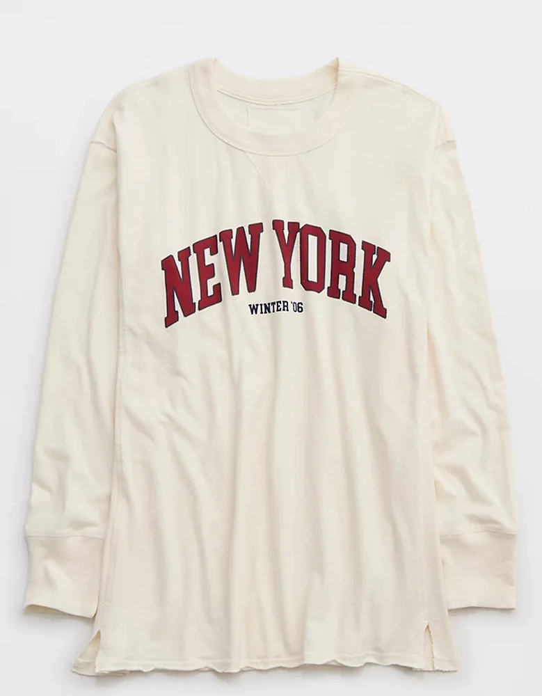 Aerie Cozy Long Sleeve Oversized Graphic Boyfriend T-Shirt