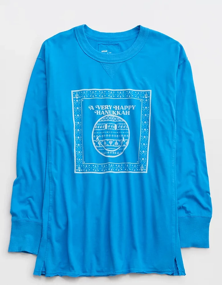 Aerie Cozy Long Sleeve Oversized Smiley® Graphic Boyfriend T-Shirt