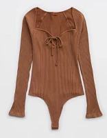 Aerie Long Sleeve Tie Front Bodysuit