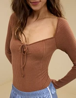 Aerie Long Sleeve Tie Front Bodysuit