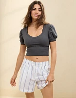 Aerie Cropped Lace Trim V-Neck T-Shirt