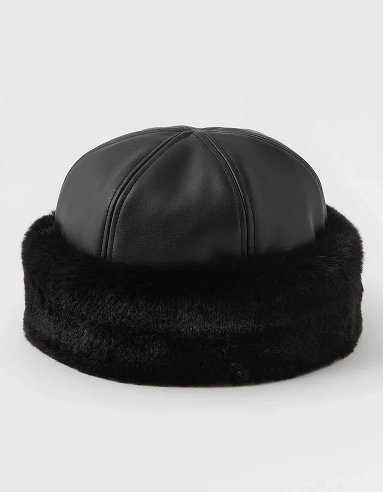 Aerie Fur Faux Leather Bucket Hat