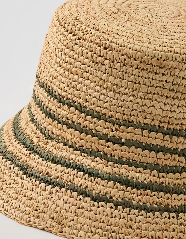 Aerie Striped Straw Bucket Hat