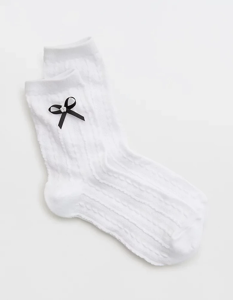 Aerie Pearl Bow Crew Socks