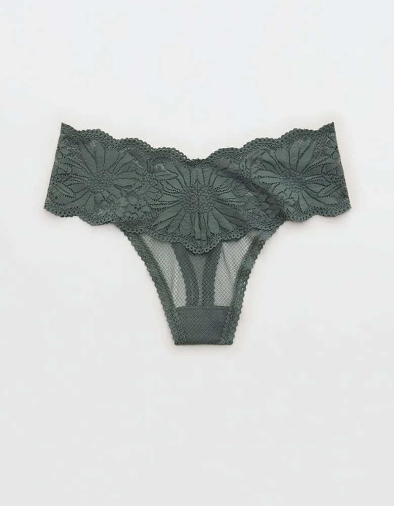 Aerie Lace Trim Cotton Thong Underwear