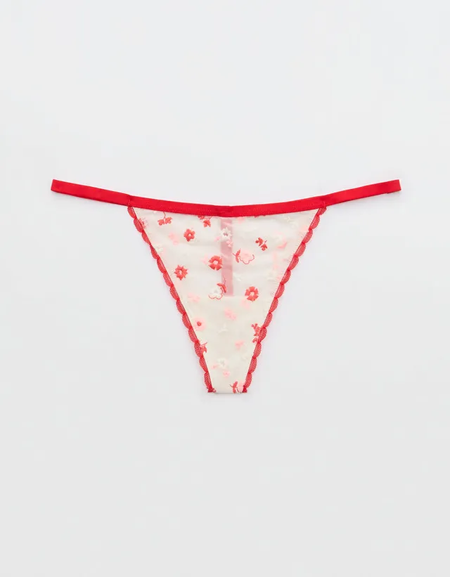 Aerie Show Off Embroidery String Thong Underwear
