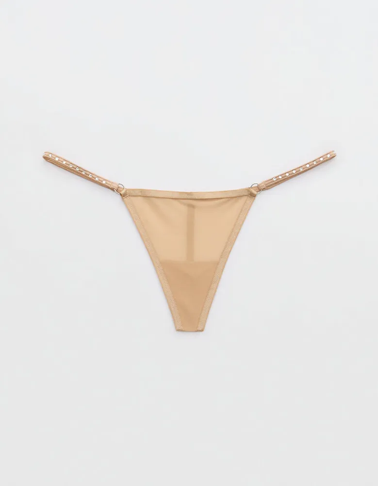 Aerie Show Off Mesh Embellished String Thong Underwear