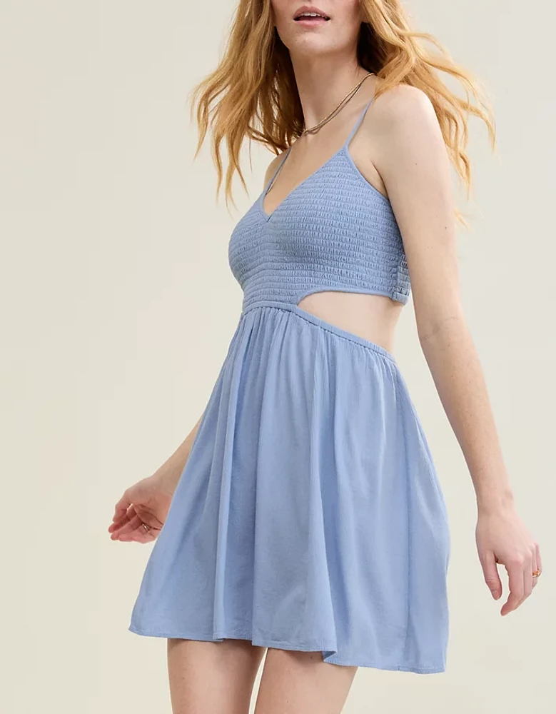 Aerie Smocked Cut Out Mini Dress