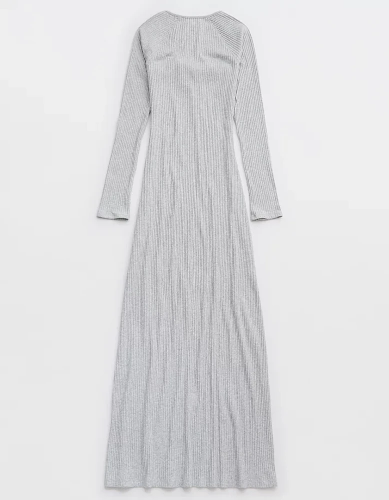 Aerie Long Sleeve Knit Tie Front Maxi Dress