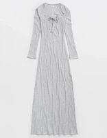 Aerie Long Sleeve Knit Tie Front Maxi Dress