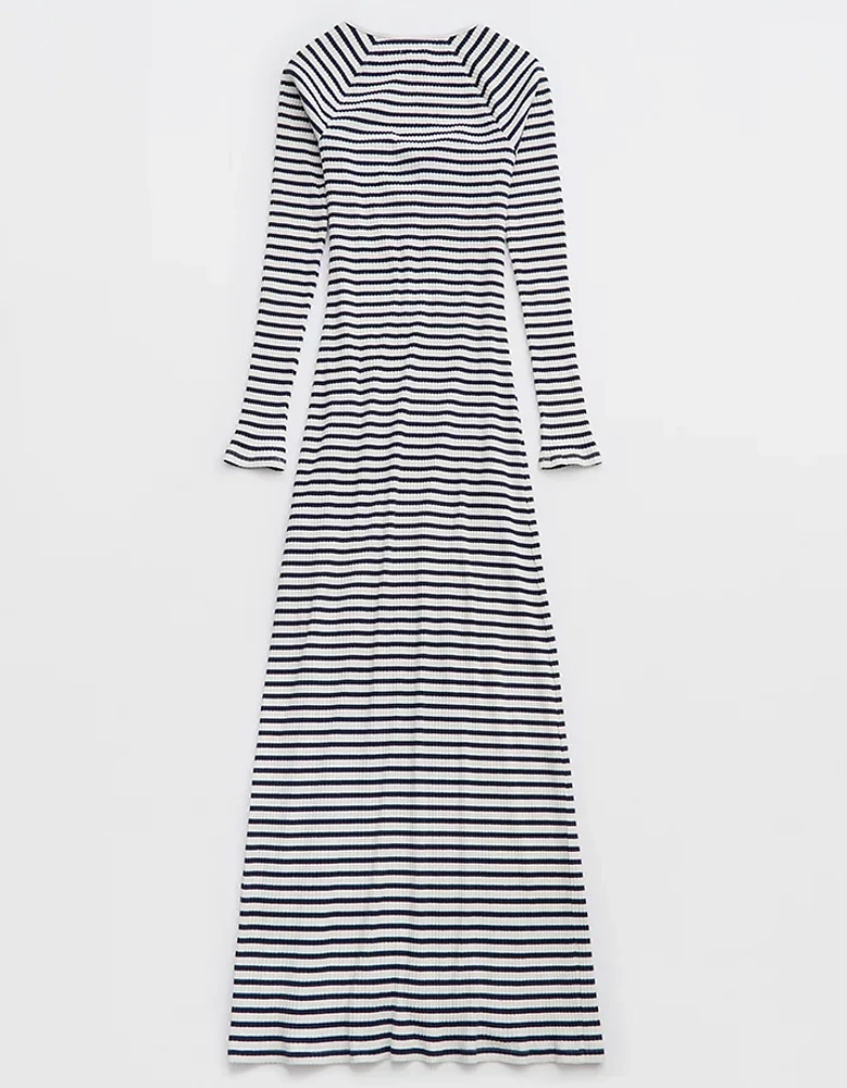 Aerie Long Sleeve Knit Tie Front Maxi Dress