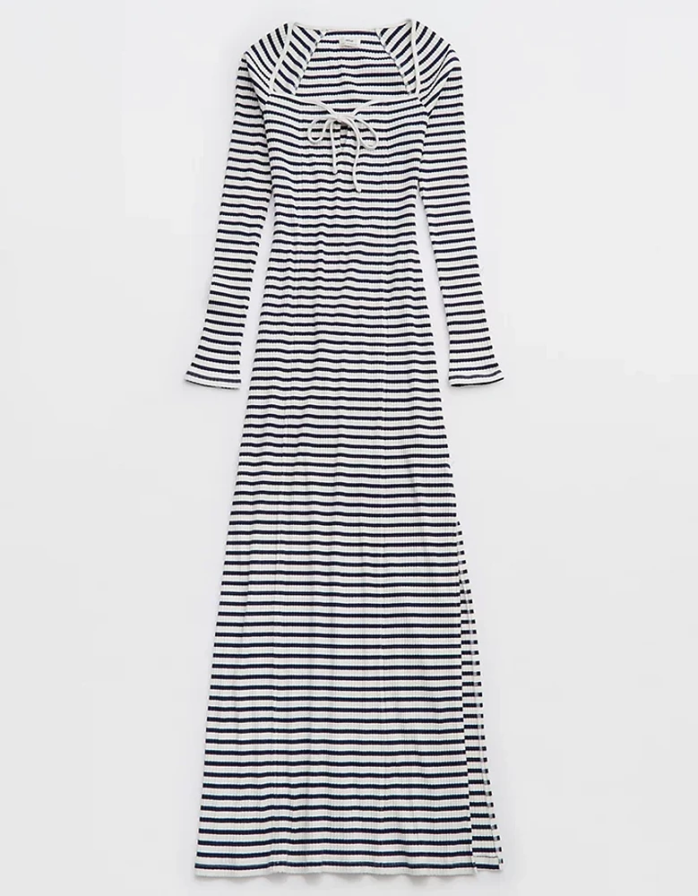 Aerie Long Sleeve Knit Tie Front Maxi Dress