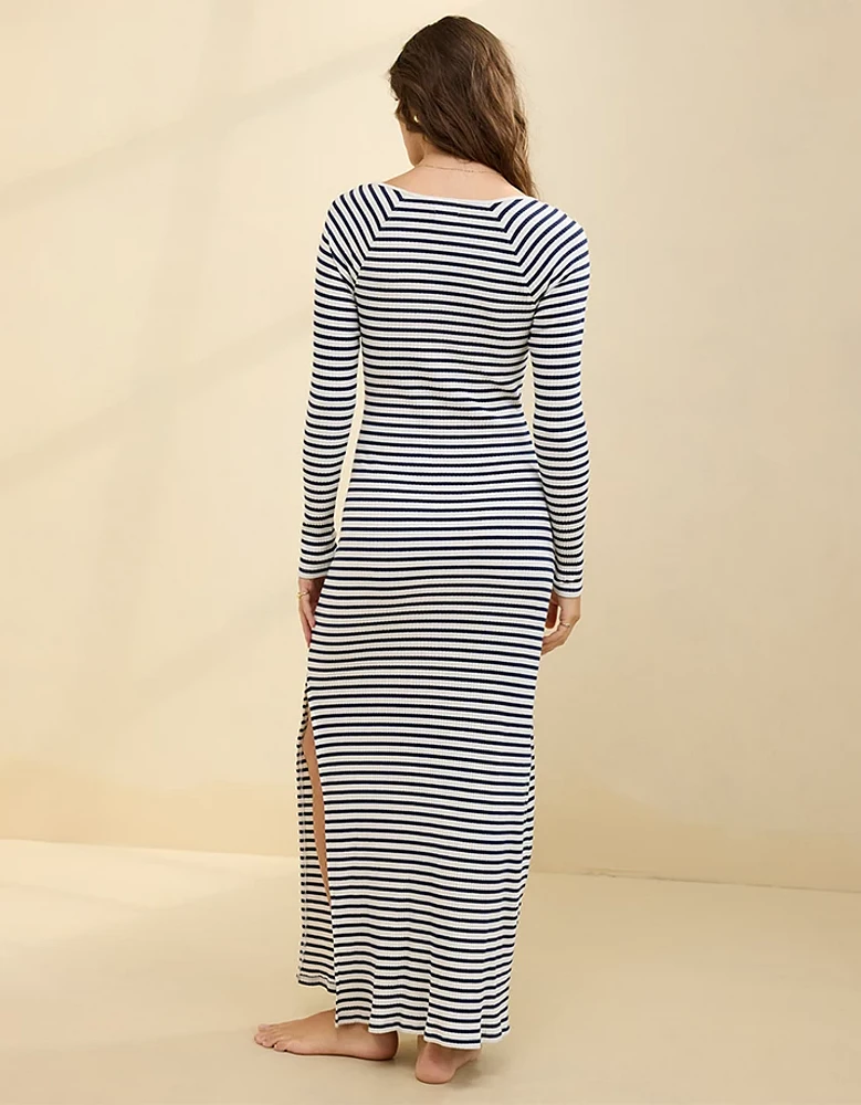 Aerie Long Sleeve Knit Tie Front Maxi Dress