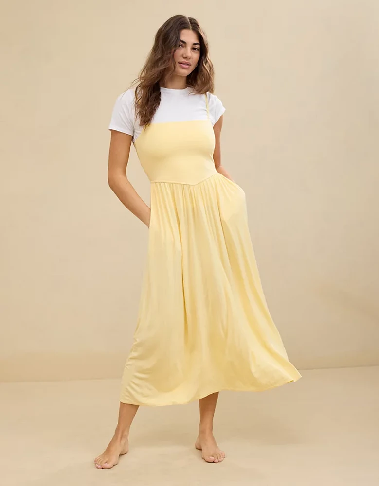 Aerie At The Barre Square Neck Midi Dress