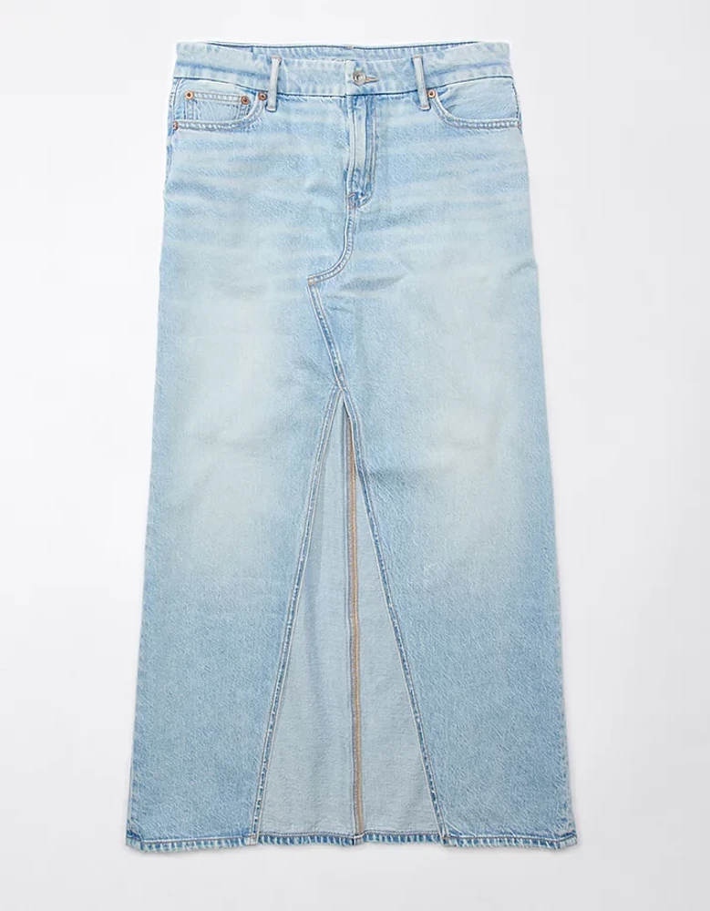 Jupe longue en denim rondeur à taille basse AE