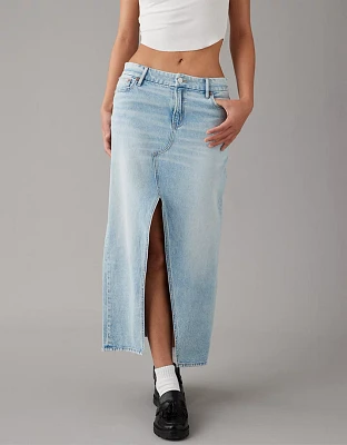 Jupe longue en denim rondeur à taille basse AE