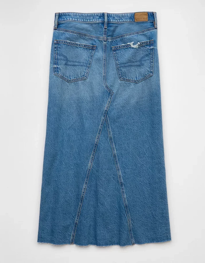 AE Low-Rise A-Line Denim Maxi Skirt