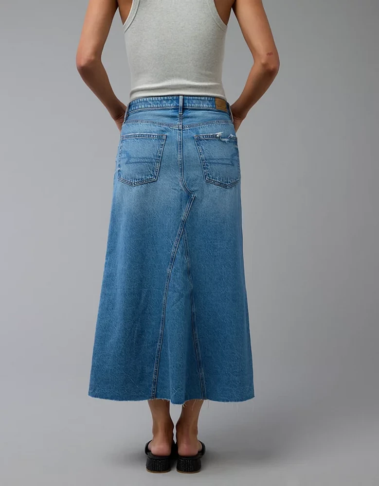 AE Low-Rise A-Line Denim Maxi Skirt