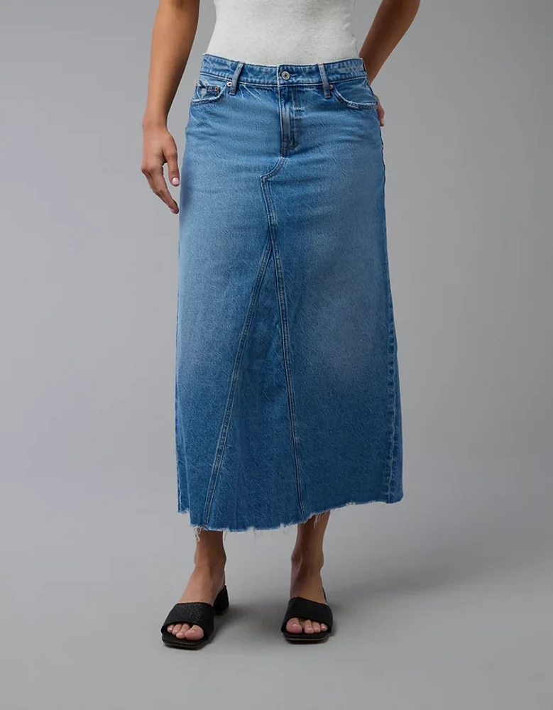 AE Low-Rise A-Line Denim Maxi Skirt