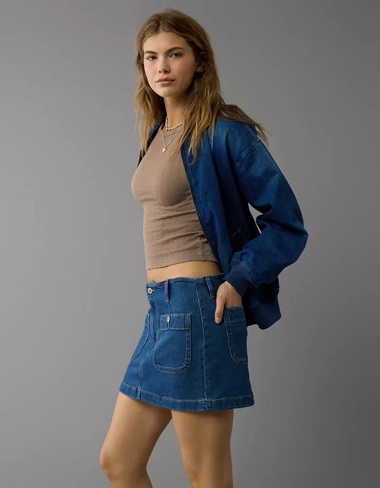 AE Stretch Low-Rise A-Line Denim Mini Skirt