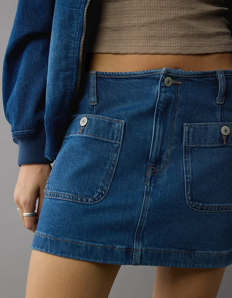 Minijupe trapèze en denim extensible à taille basse AE