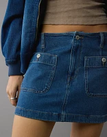 Minijupe trapèze en denim extensible à taille basse AE