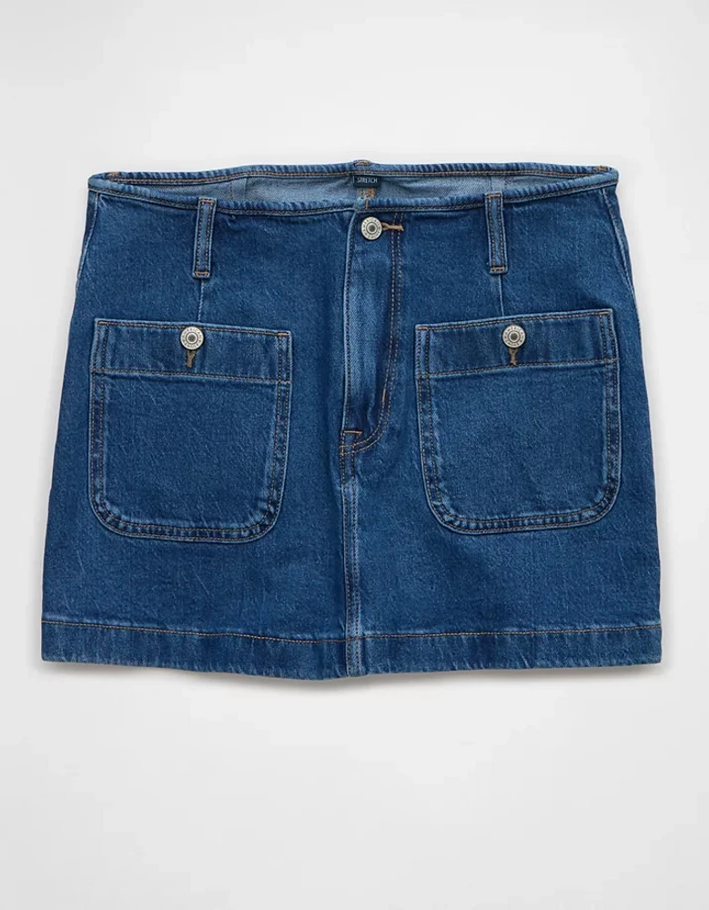 Minijupe trapèze en denim extensible à taille basse AE