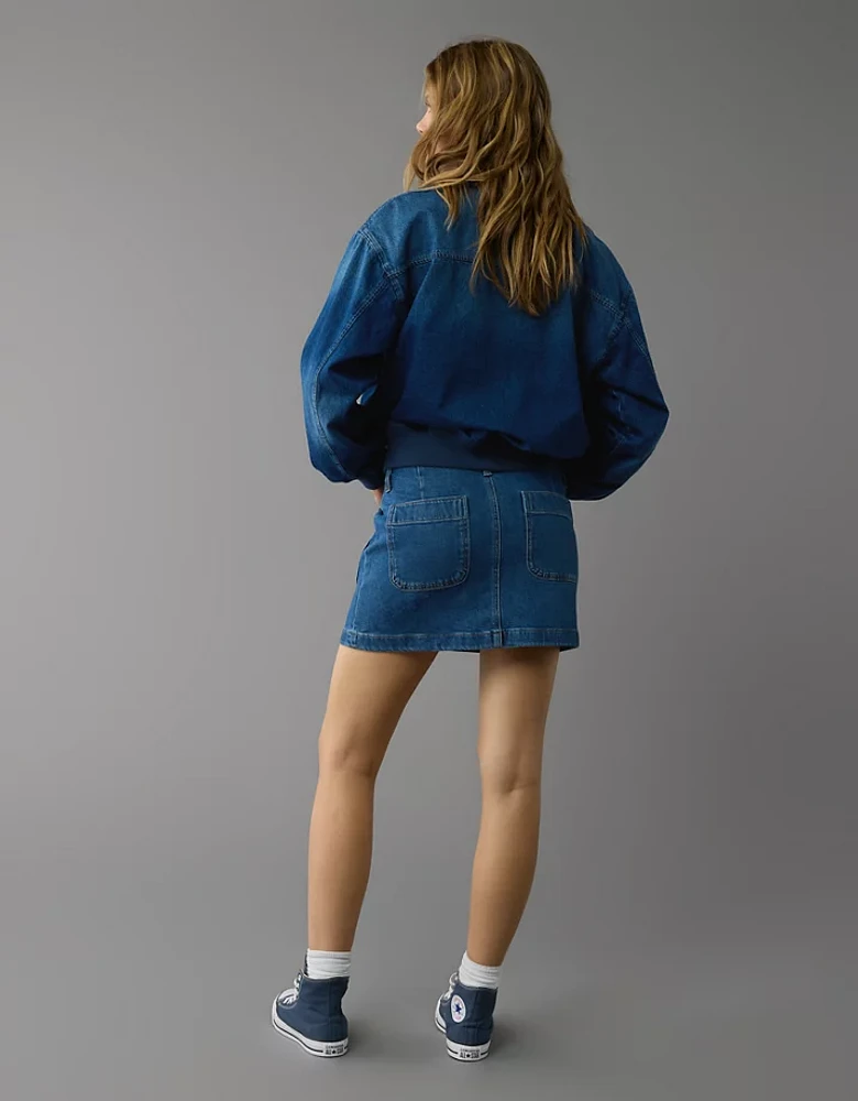 Minijupe trapèze en denim extensible à taille basse AE