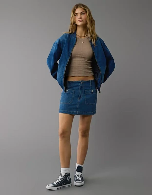 AE Stretch Low-Rise A-Line Denim Mini Skirt