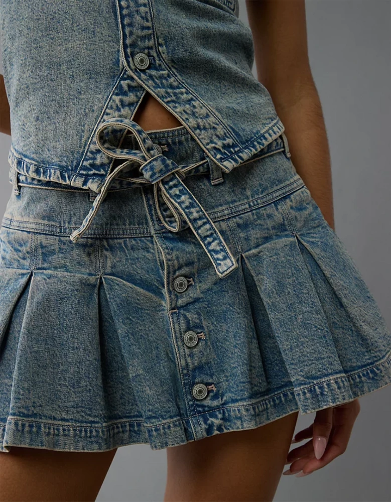 Minijupe en denim plissée avec ceinture à taille basse extensible AE