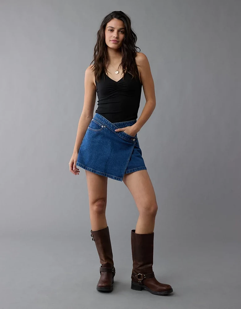 Minijupe en denim à taille croisée extensible AE