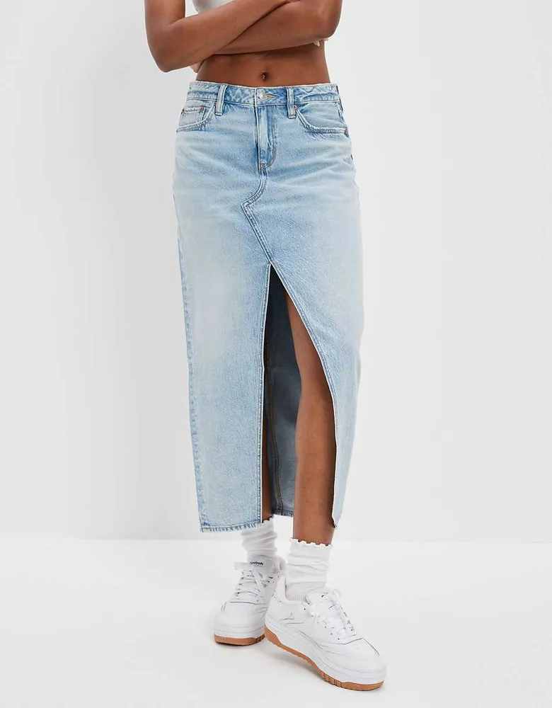 AE Low-Rise Denim Maxi Skirt