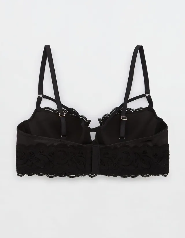 Aerie Black Show Off Rooftop Garden Lace Padded Plunge Bralette