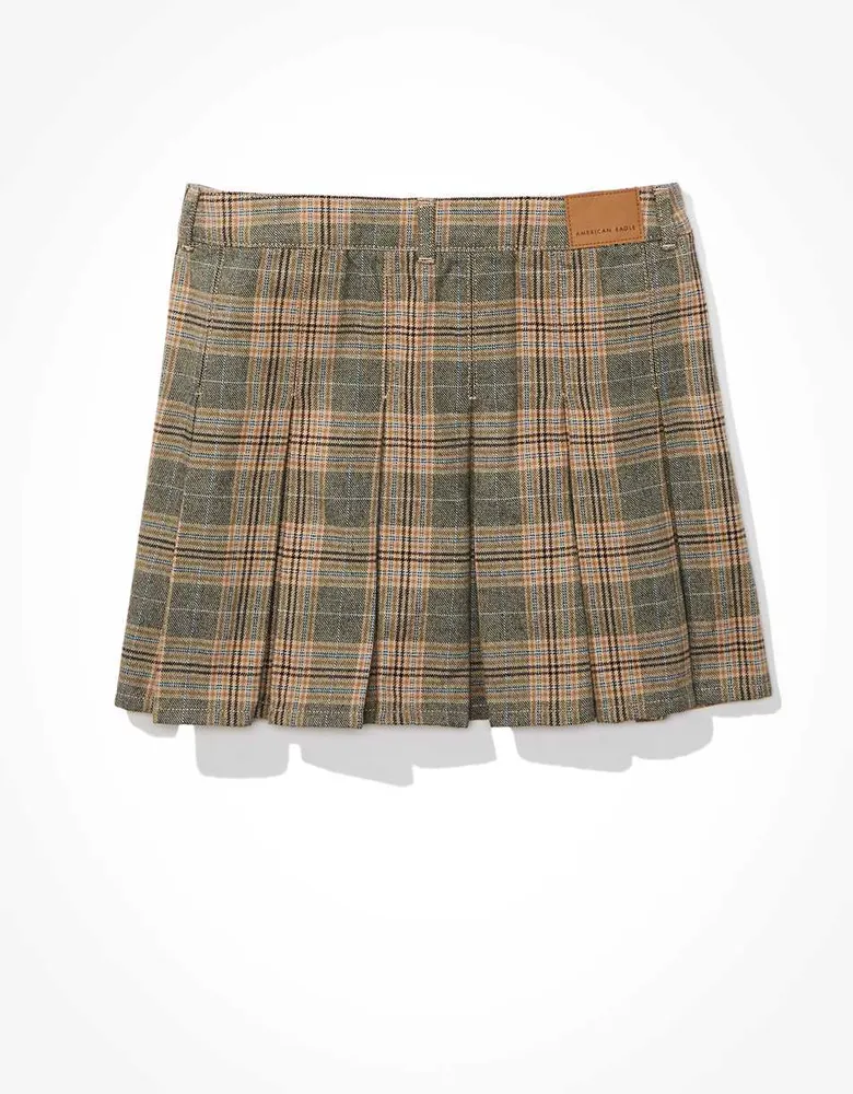 AE Low-Rise Pleated Plaid Mini Skirt