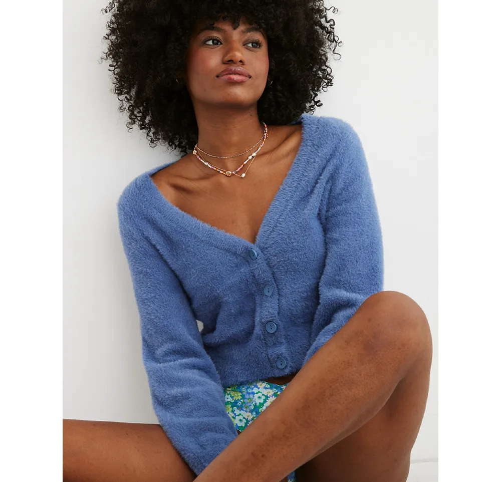 Aerie Fuzzy Cropped Cardigan