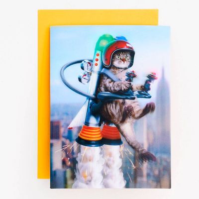 Jetpack Cat Lenticular Birthday Card