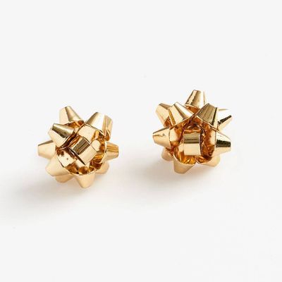 Gold Gift Wrap Bow Earrings