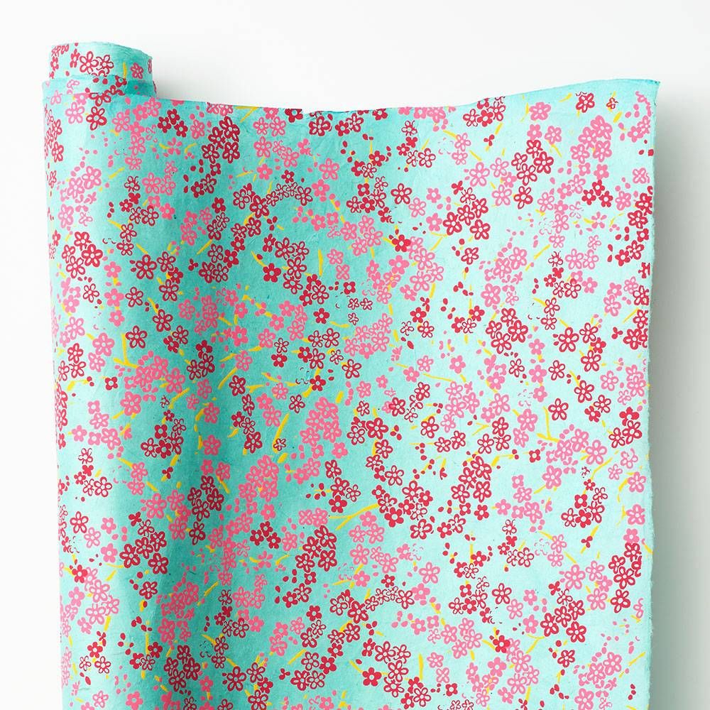 Forever Floral Pink On Mint Handmade Paper